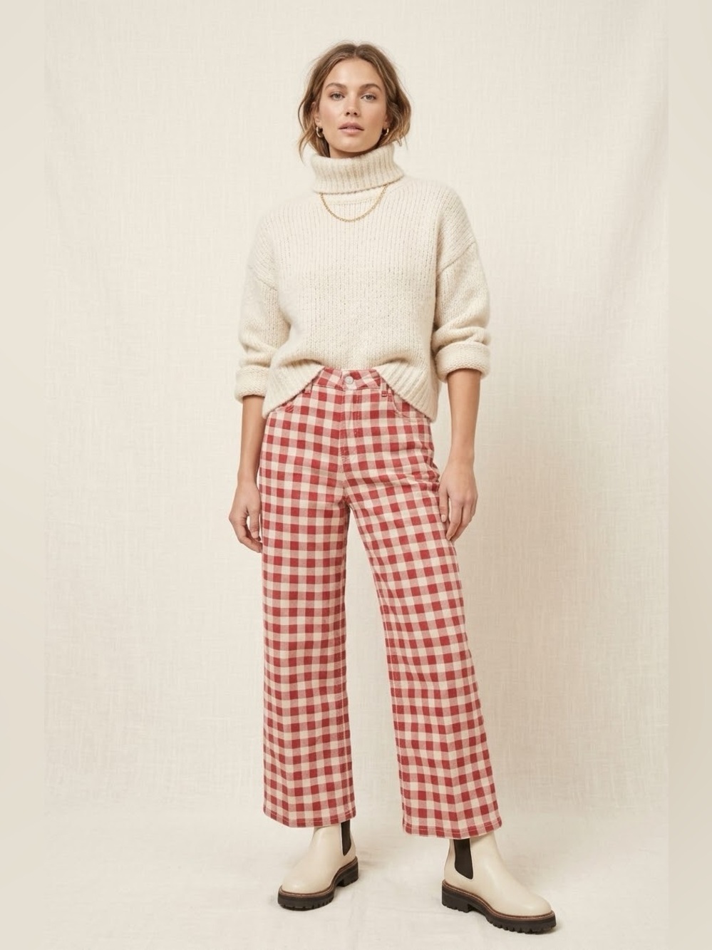 Rails women’s Red Gingham Wide-Leg Cropped Pants size 27